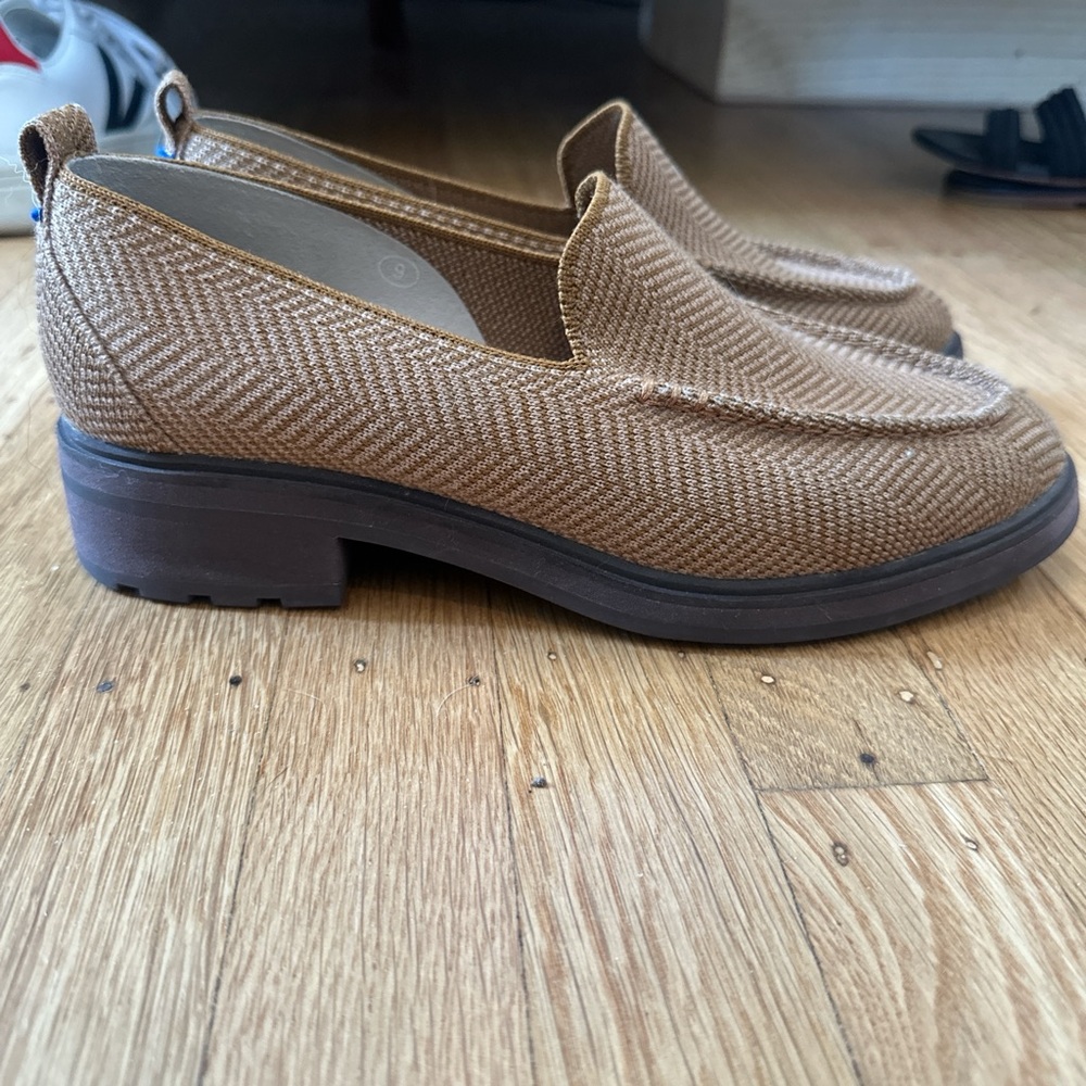 Rothy's tan and brown herringbone lug loafer